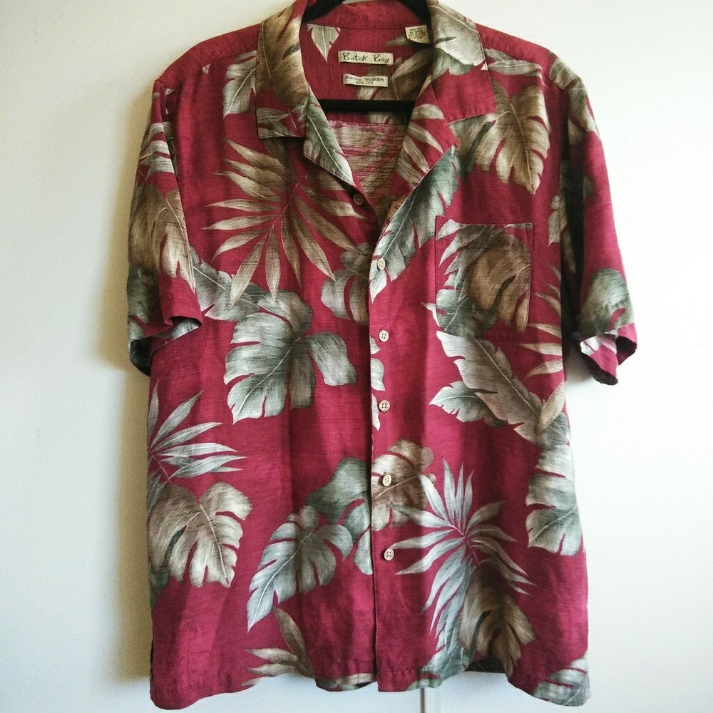 100% Silk Red Hawaiian Shirt